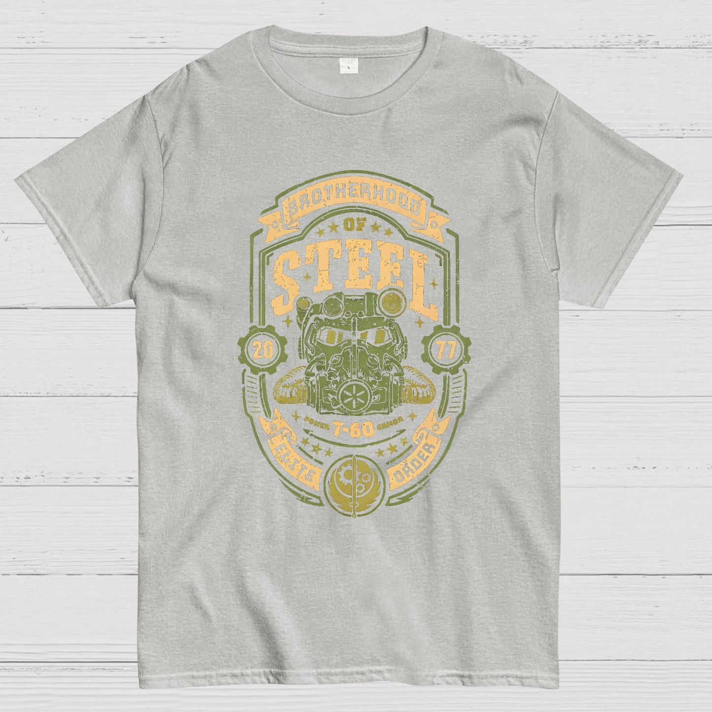 Knight of Steel T-60 distressed.png Geeky T-Shirt
