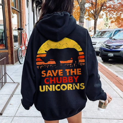 Save The Chubby Unicorns  Printed Back Unisex Cotton Hoodie