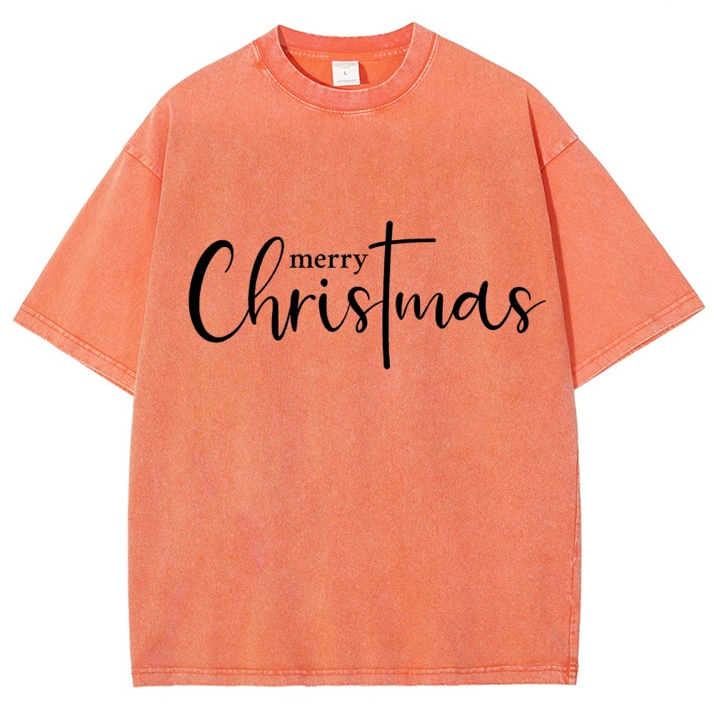 Merry Christmas .Christmas Cross Vintage Distressed T-shirt
