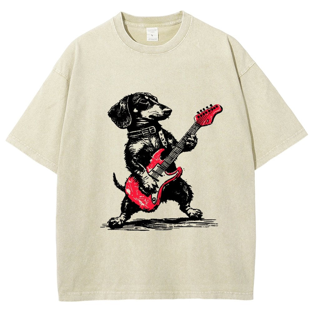 Dachshund Weenie Playing Guitar Vintage Distressed T-shirt