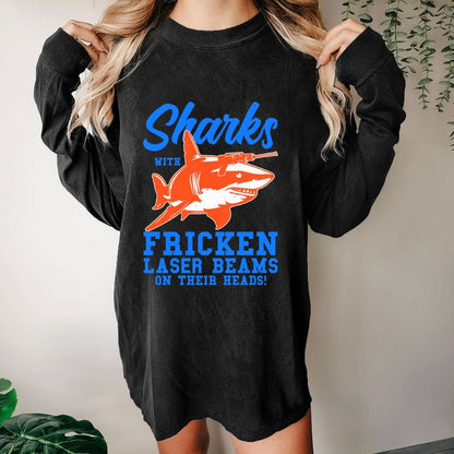 Sharks With Laser Beams Washed Long Sleeve Tee