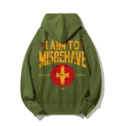 I Aim To Misbehave Geeky Printed Back Cotton Hoodie