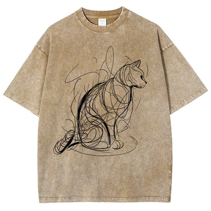 Cat Lines Vintage Distressed T-shirt