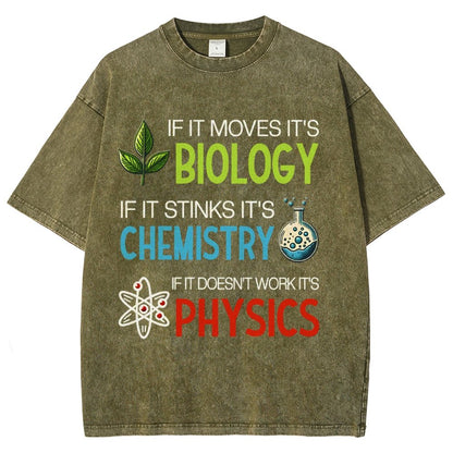 If it Moves it's Biology Stinks It's Chemistry Doesn't Work it's Physics Vintage Distressed T-shirt