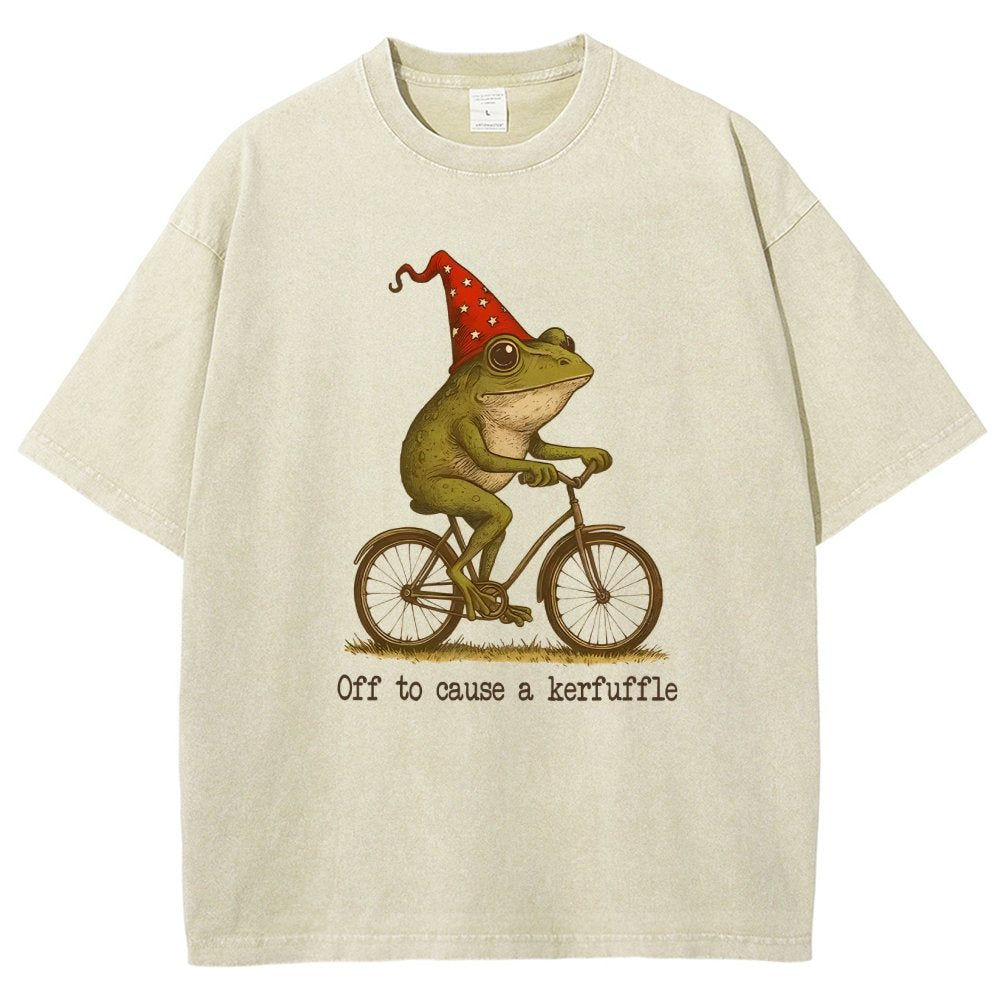 Off to Cause a Kerfuffle Frog Vintage Distressed T-shirt