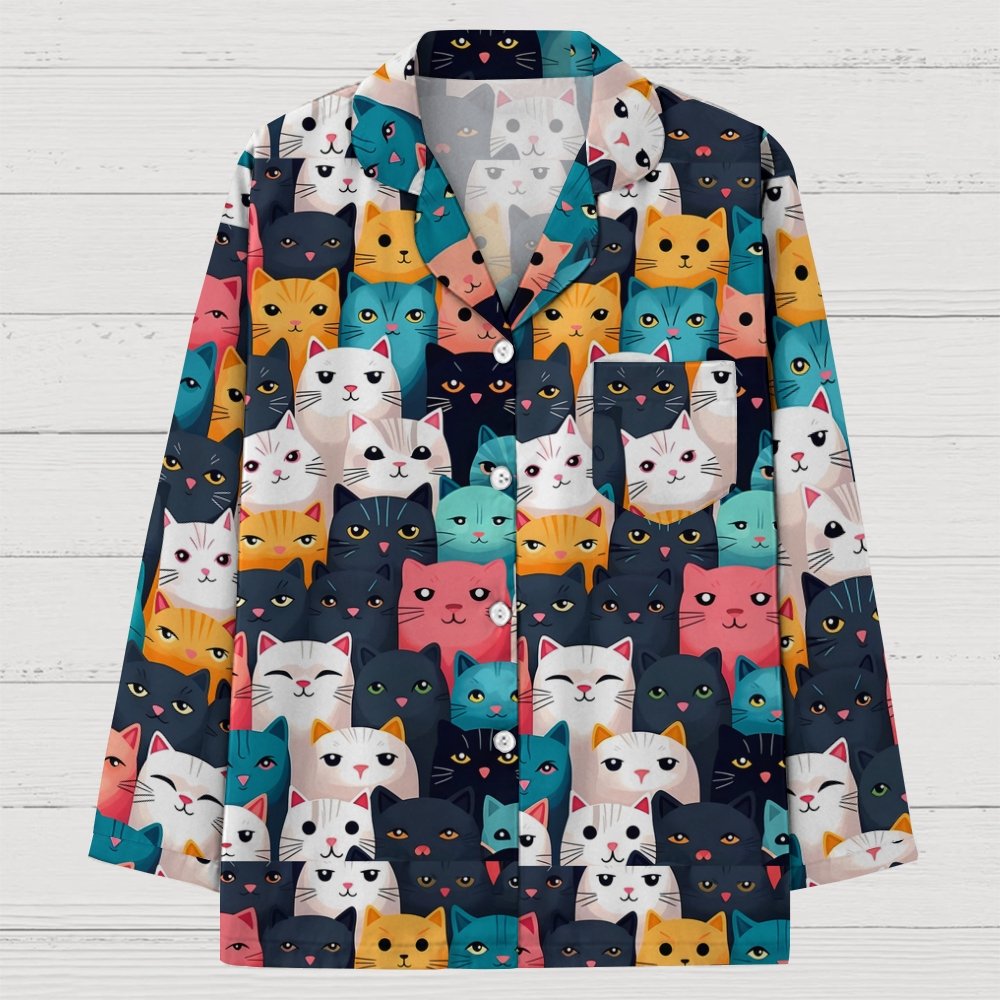 Cat Art Print Geek Long Sleeve Pajama Set