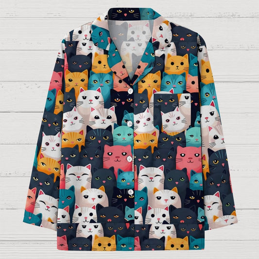 Cat Art Print Geek Long Sleeve Pajama Set
