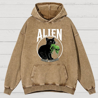 Black Cat Eating Alien Vintage Distressed Hoodie