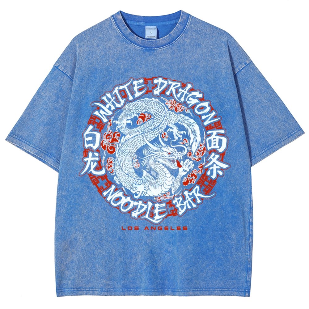 White Dragon Noodle Bar Oversized Vintage Distressed T-shirt