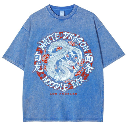 White Dragon Noodle Bar Oversized Vintage Distressed T-shirt