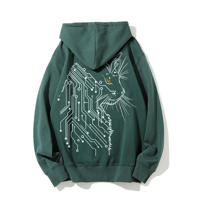 Cat Printed Back Cotton Hoodie