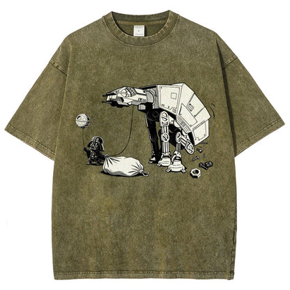 Picking Up Feces With A Huge Poop Bag Empire Robot Dog-Planet Battles Vintage Distressed T-shirt