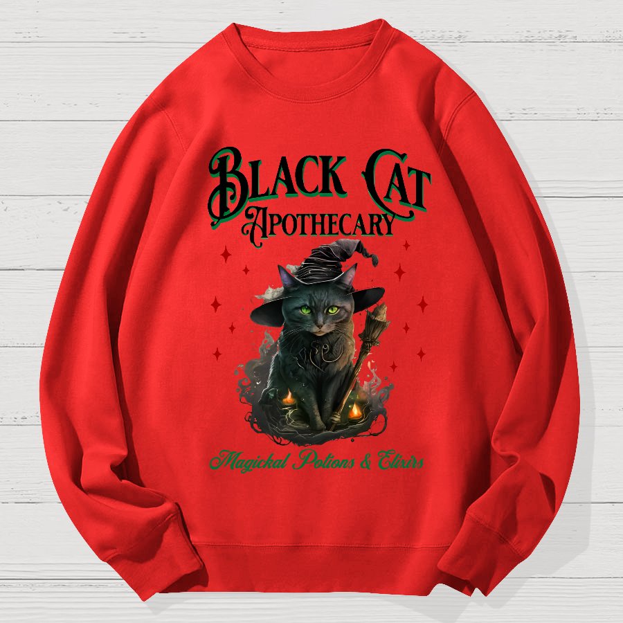 Black Cat Apothecary Halloween Geek Cotton Sweatshirt