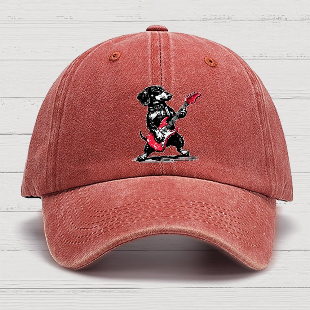 Dachshund Weenie Playing Guitar Cotton Hat