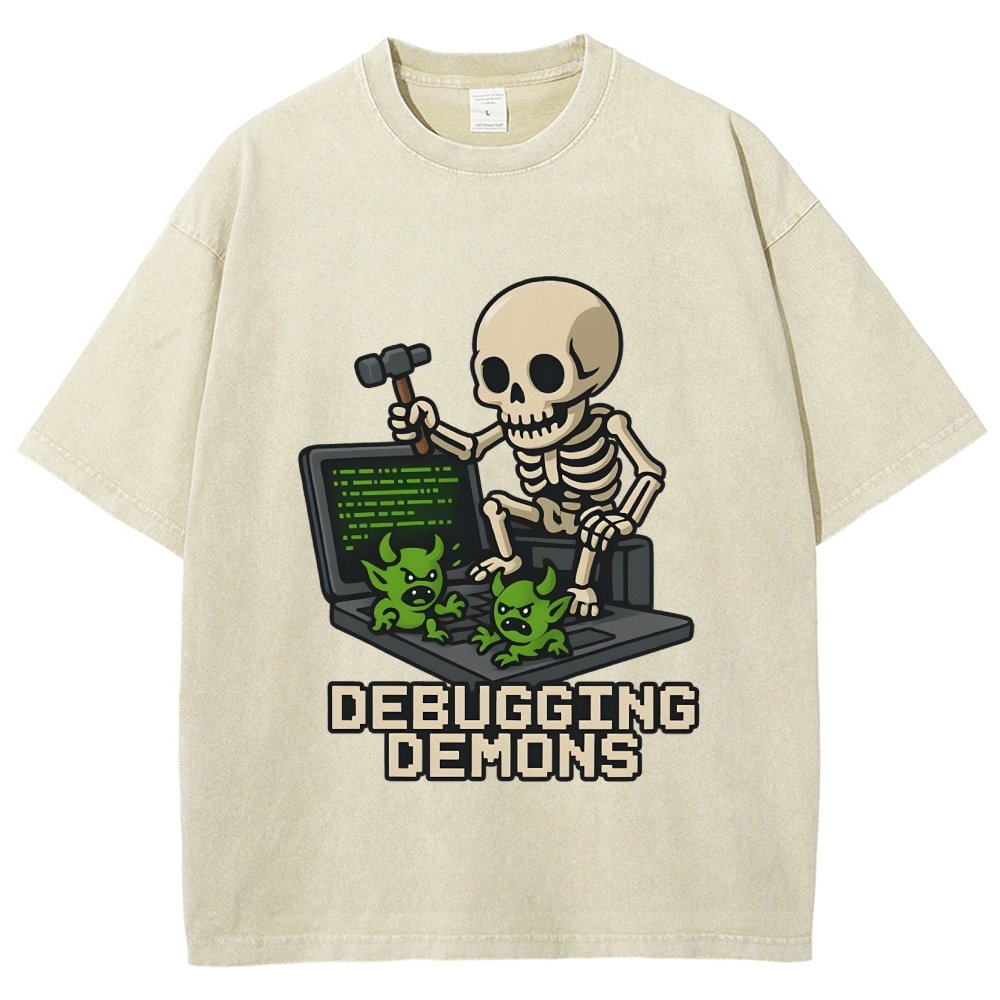 Debugging Demons Funny Programmer Vintage Distressed T-shirt