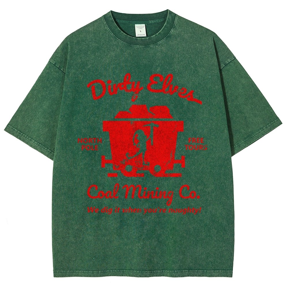 Dirty Elves Coal Mining Company Christmas Humor Vintage Distressed T-shirt