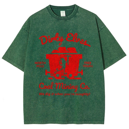 Dirty Elves Coal Mining Company Christmas Humor Vintage Distressed T-shirt