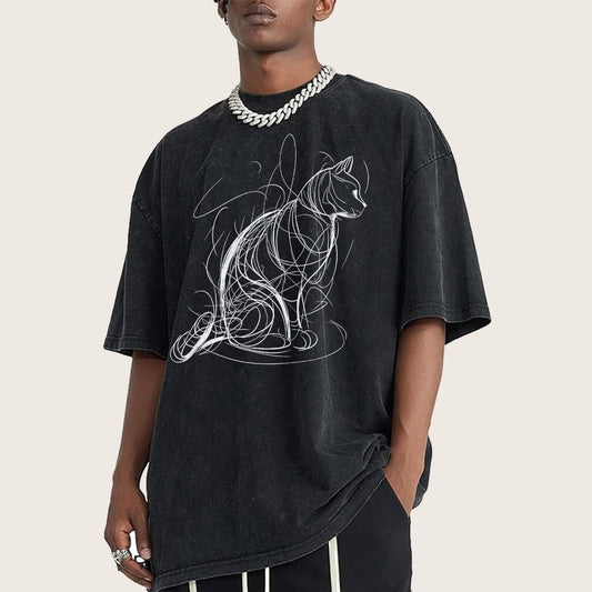 Cat Lines Vintage Distressed T-shirt