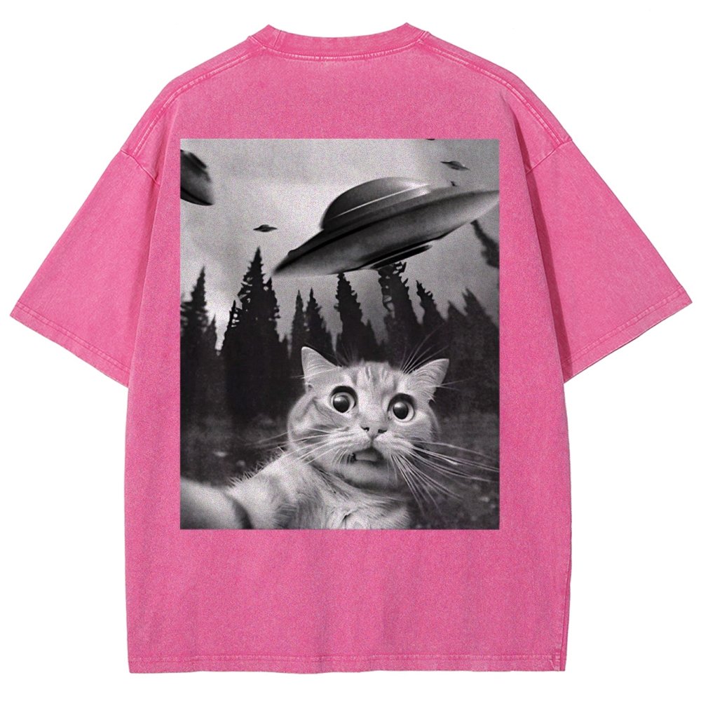 Ufo Cat Back Washed T-Shirt
