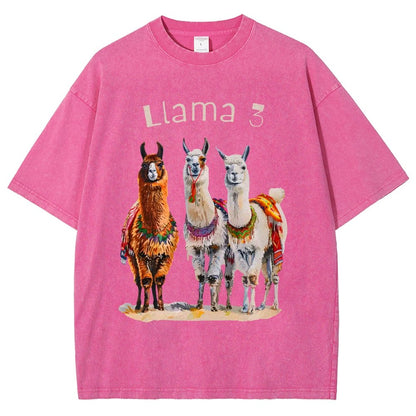 3 Llama Vintage Distressed T-shirt