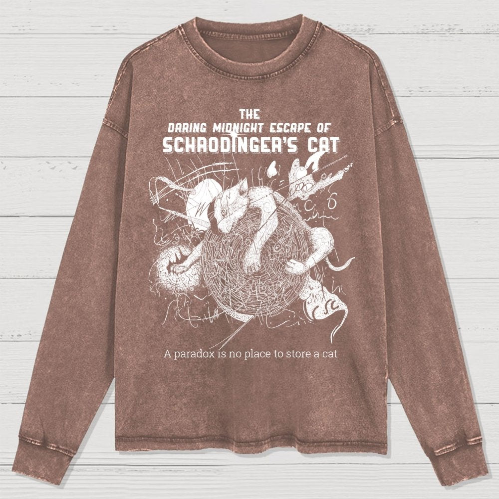The Daring Midnight Escape of Schrödinger's Cat Washed Long Sleeve Tee