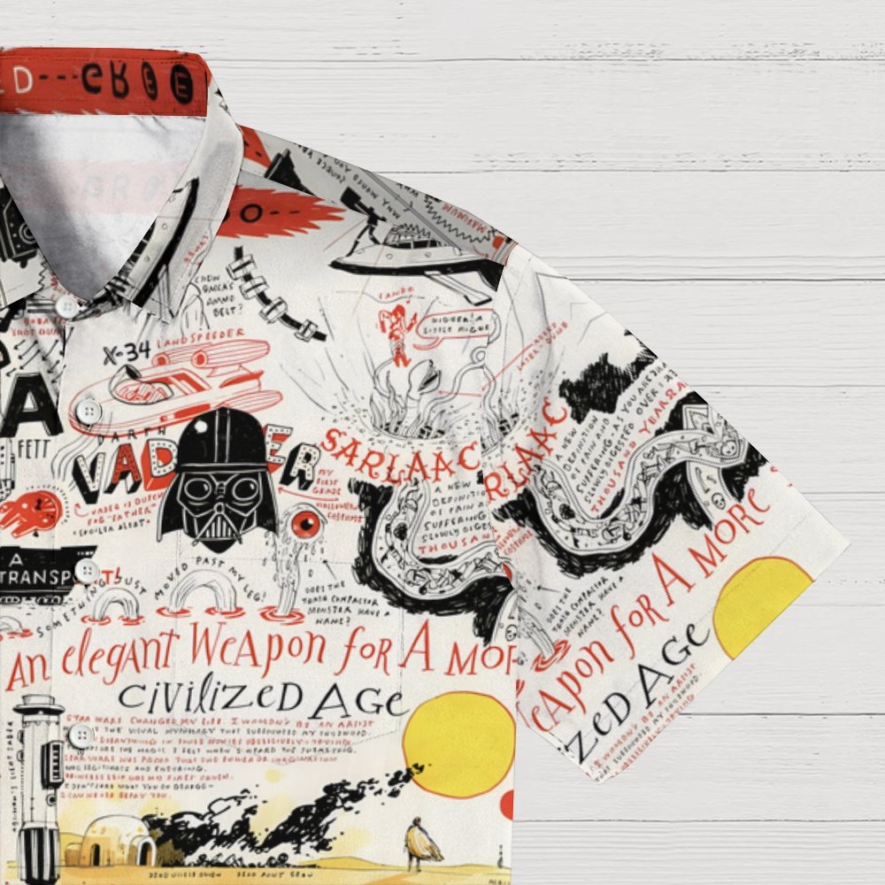 Vintage Planet And Alien Art Print Geek Hawaiian Shirt