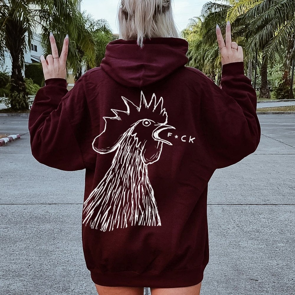 Funny Chicken  Printed Back Cotton Hoodie