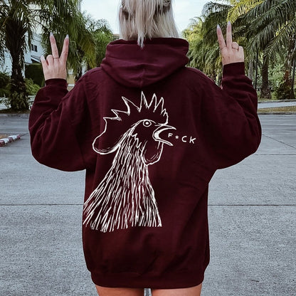 Funny Chicken  Printed Back Cotton Hoodie