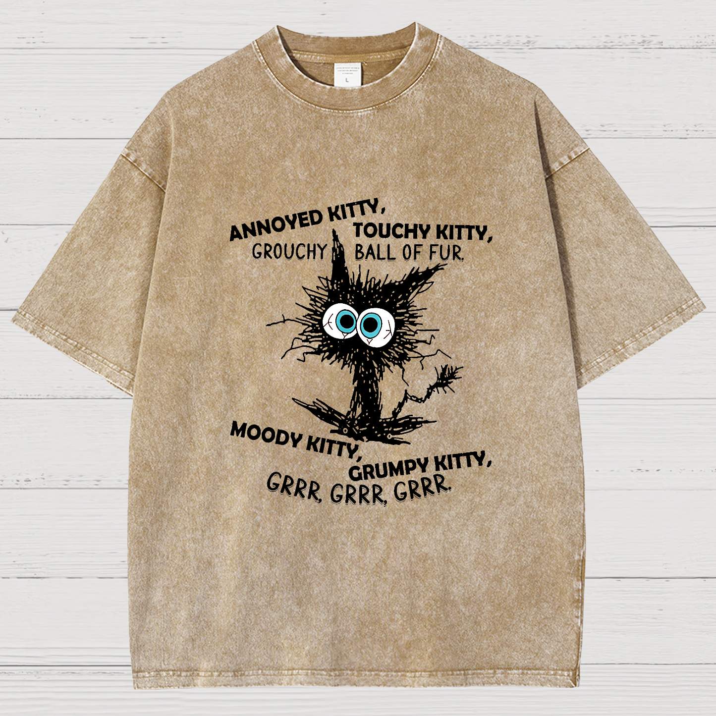 Annoyed Kitty Touchy Kitty Grouchy Ball Funny Vintage Distressed T-shirt