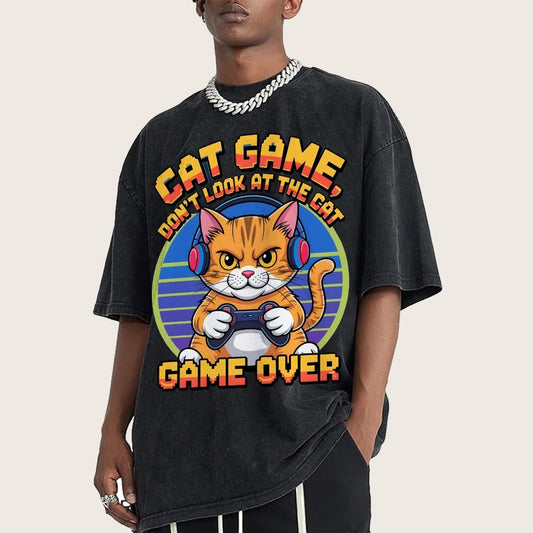Funny Cat Game-Game Over Vintage Distressed T-shirt