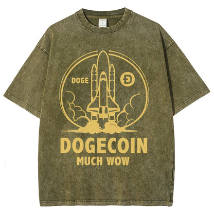 Dogecoin Rocket Ship Much Wow Meme Joke Funny Crypto Currency Elon Musk DOGE Vintage Distressed T-shirt