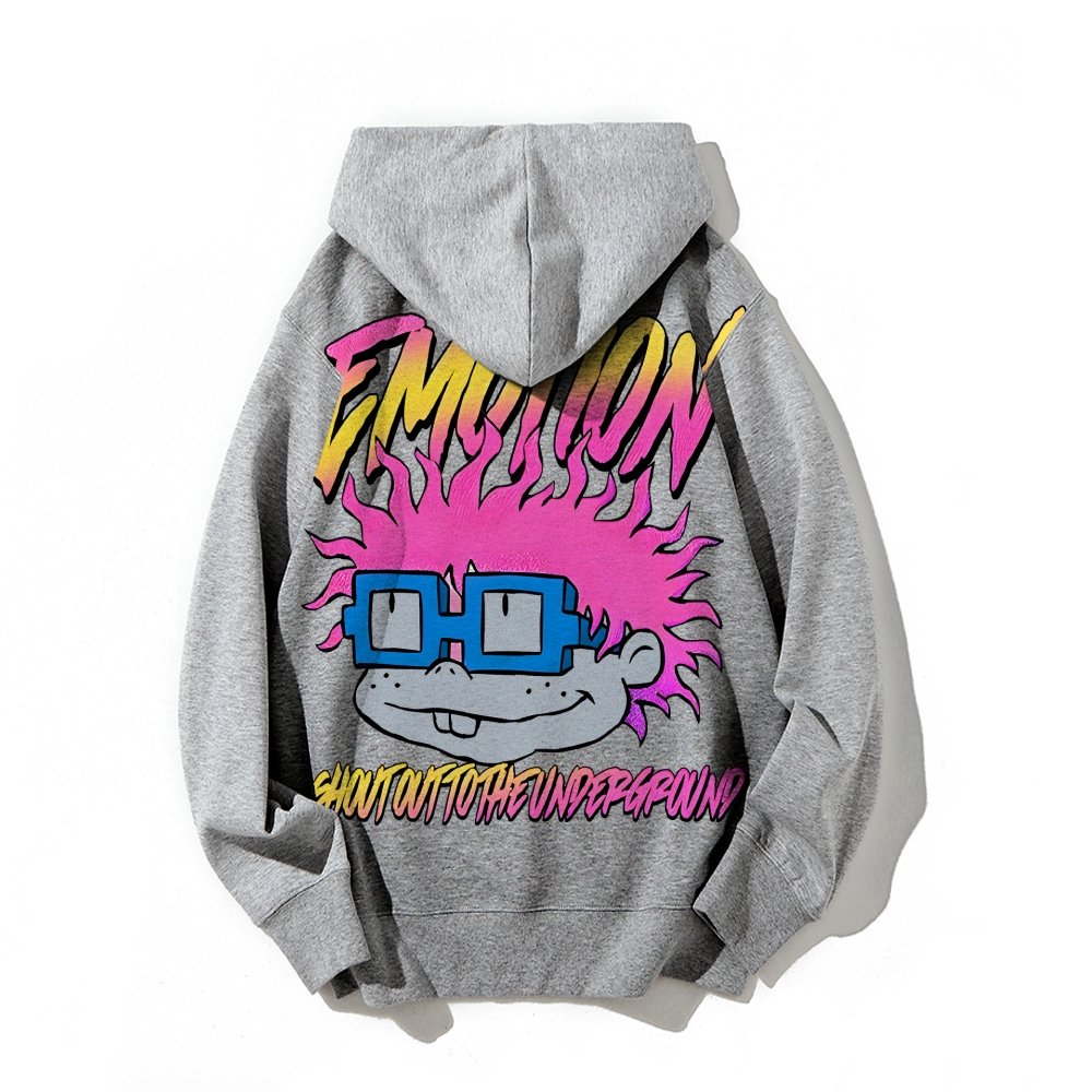 Vintage Cartoon Monster Graphic Print Printed Back Cotton Hoodie