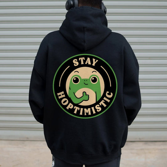 Stay Hoptimistic Printed Back Unisex Cotton Hoodie