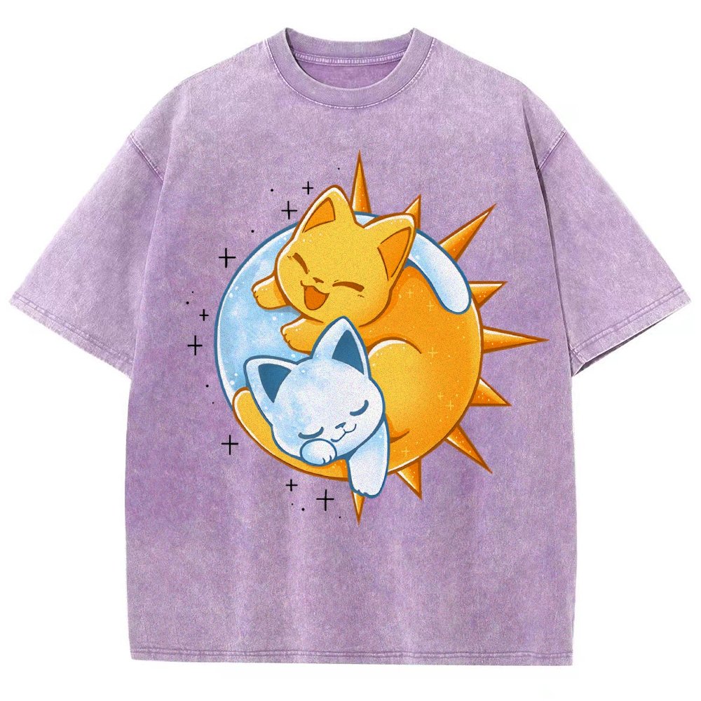 Sun Moon Kittens Vintage Distressed T-shirt