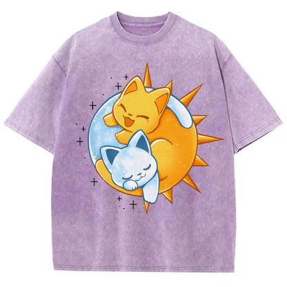 Sun Moon Kittens Vintage Distressed T-shirt