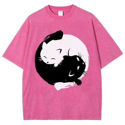 Yin-yang Cat Vintage Distressed T-shirt