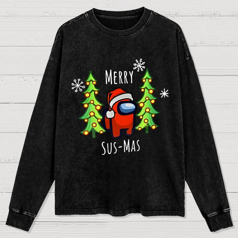 Merry Sus-Mas Christmas Washed Long Sleeve Tee