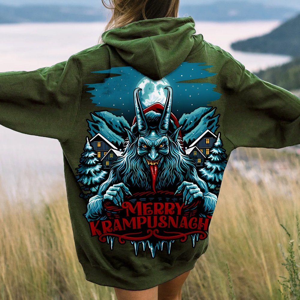Merry Krampusnacht Christmas Geek Printed Back Cotton Hoodie