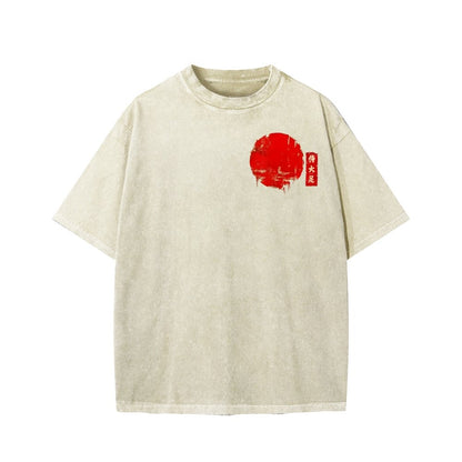 Funny Samurai Ukiyo-e Vintage Graphic Washed T-shirt
