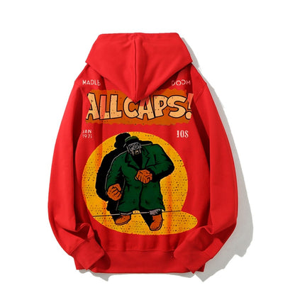 Vintage Hip-Hop Mf Graphic Printed Back Cotton Hoodie