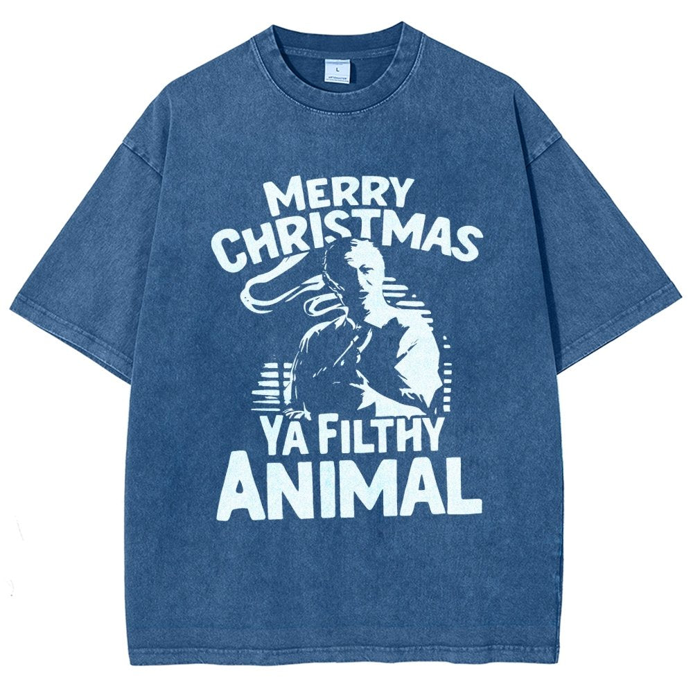 Merry Christmas Ya Filthy Animal Vintage Distressed T-shirt