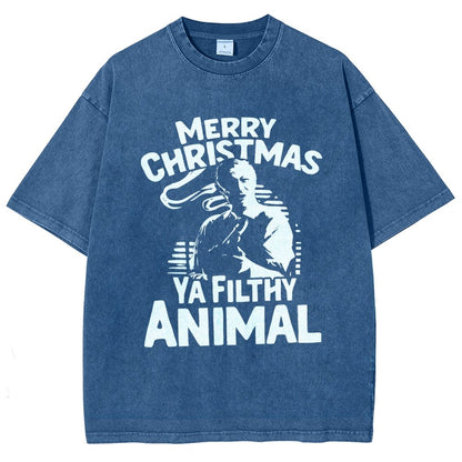 Merry Christmas Ya Filthy Animal Vintage Distressed T-shirt