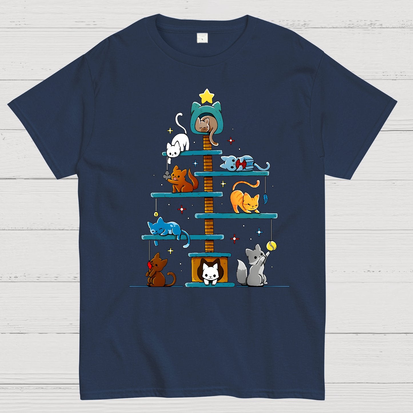 Christmas House Tree Cats Geek T-Shirt