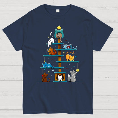 Christmas House Tree Cats Geek T-Shirt