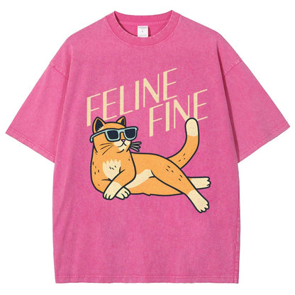 Feline Fine Vintage Distressed T-shirt