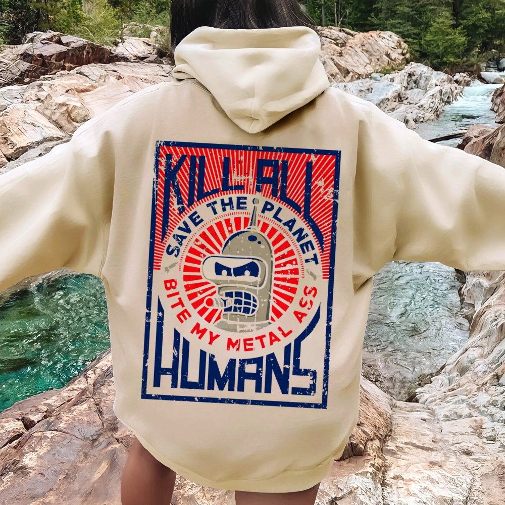 Save The Planet Kill All Humans Geek Printed Back Cotton Hoodie