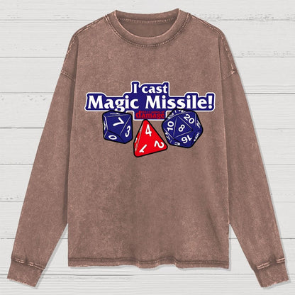 I Cast Magic Missile Washed Long Sleeve Tee