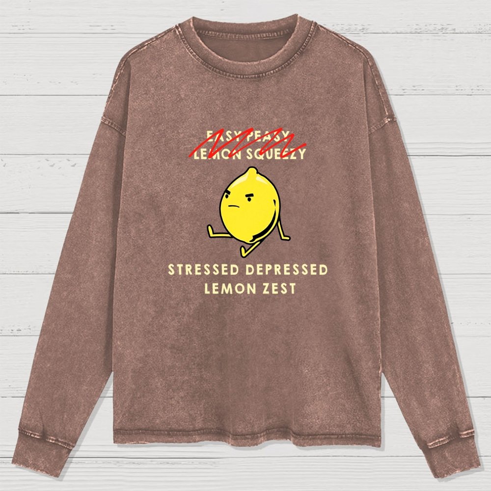 Stressed Depressed Lemon Zest Washed Long Sleeve Tee