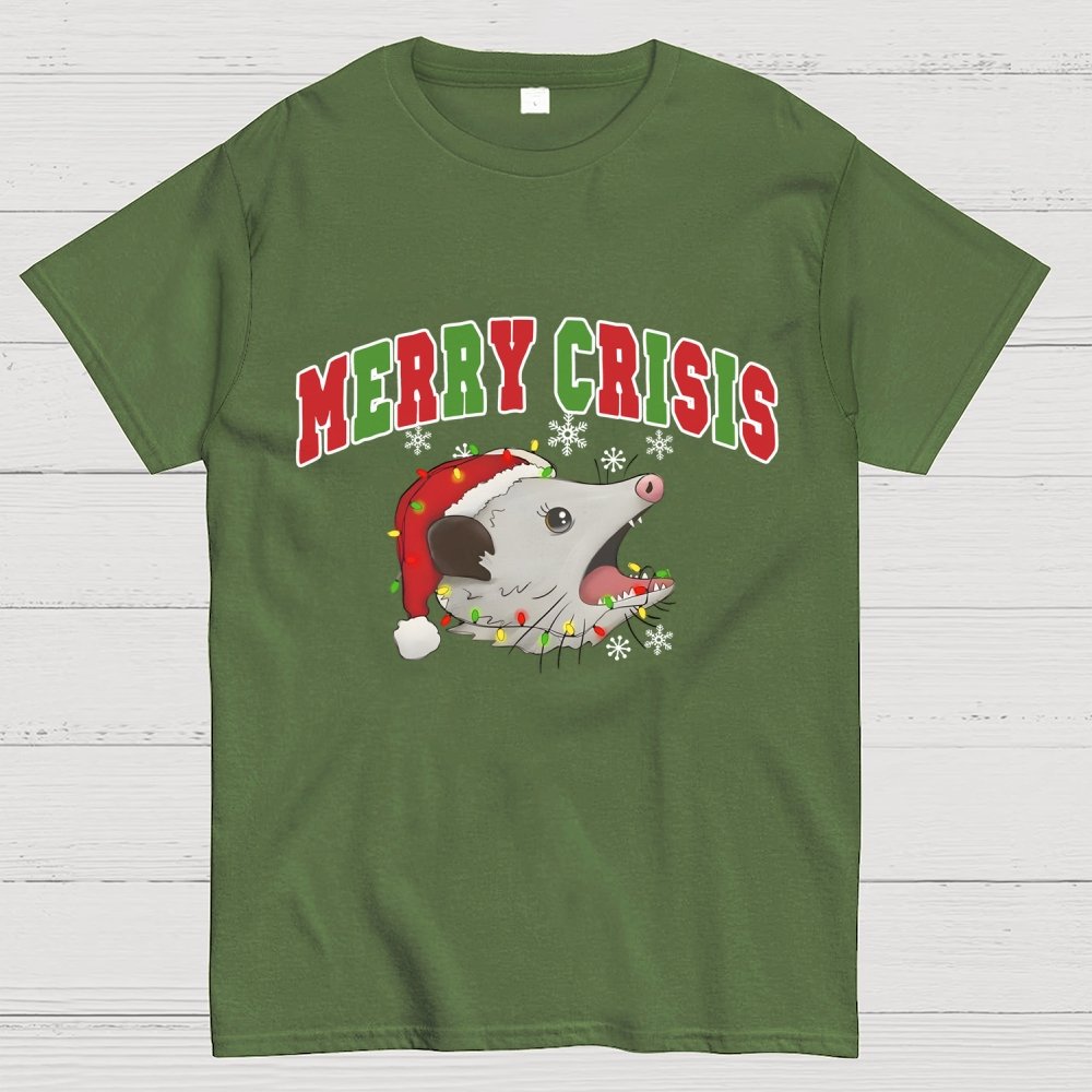 Merry Crisis Opossum Funny Christmas Geek T-Shirt