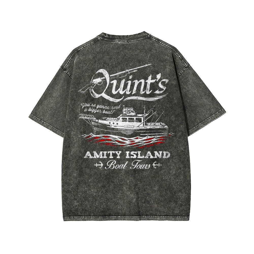 Captain's Shark Fishing Front And Back Printing Washed T-shirt